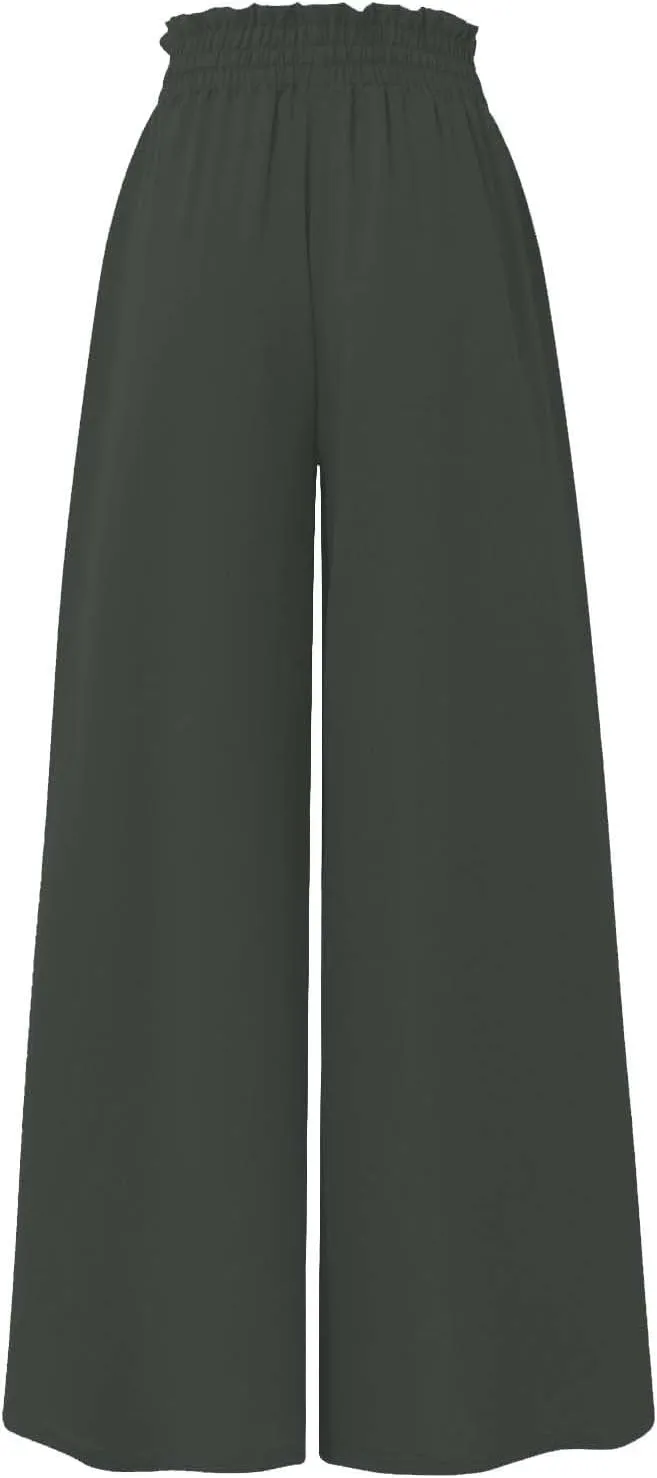 2024 High Waist Pants Solid Color Womens Spring Pleated Wide Leg Basic with Belt Daily Dressy Casual Trousers