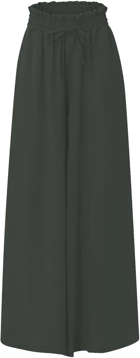 2024 High Waist Pants Solid Color Womens Spring Pleated Wide Leg Basic with Belt Daily Dressy Casual Trousers
