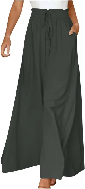 2024 High Waist Pants Solid Color Womens Spring Pleated Wide Leg Basic with Belt Daily Dressy Casual Trousers