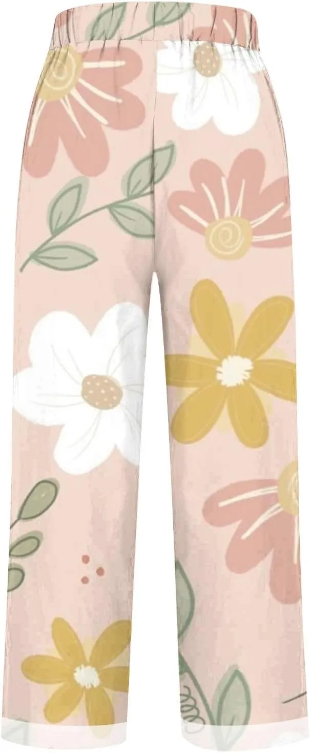 2025 Cotton Linen Pants Women Summer Elastic Waist Crop Pant Plus Size Straight Leg Slack Casual Trouser with Pocket