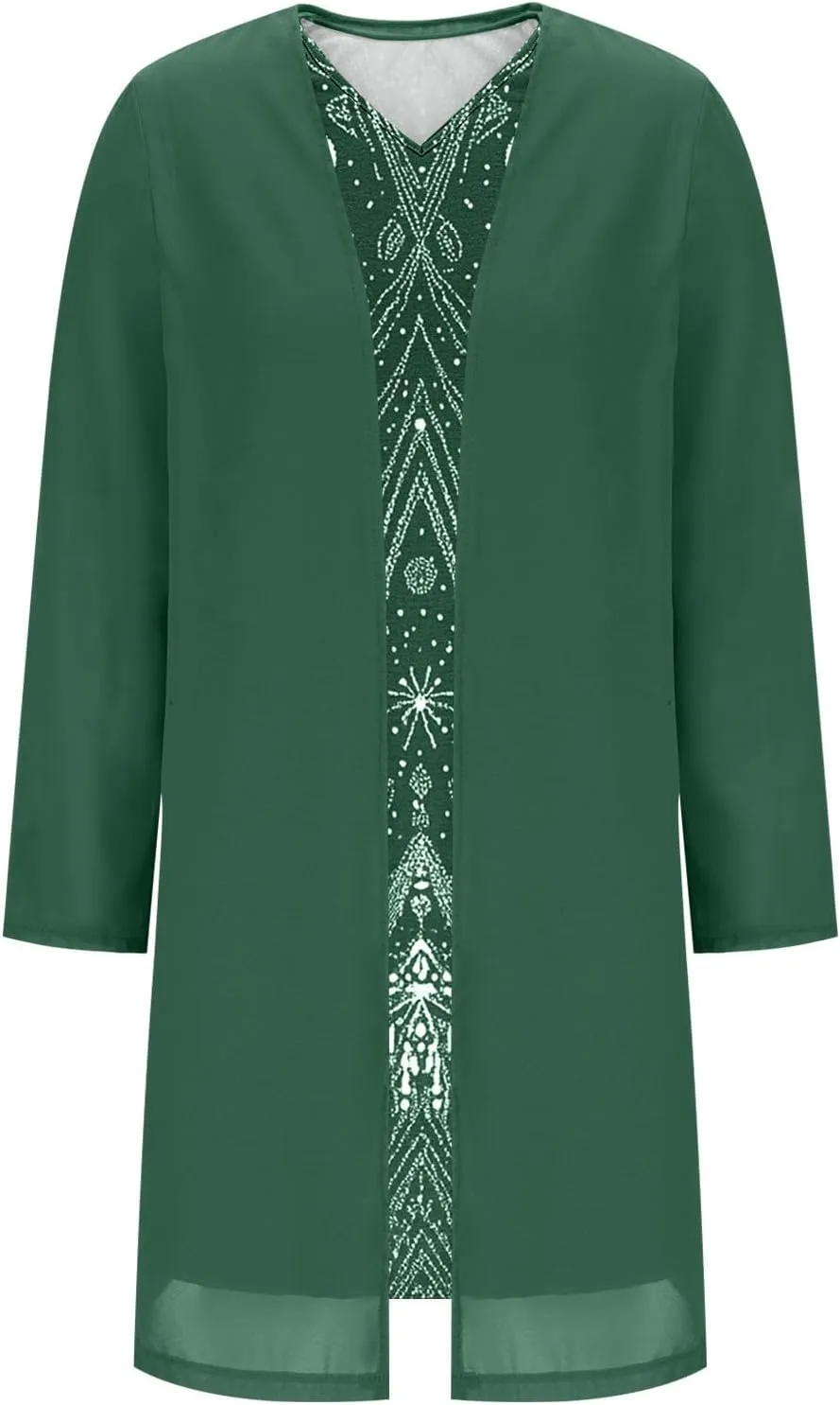 2025 Womens Chiffon Two-Piece Set Trendy Sleeveless V-Neck Dress with Long Sleeve Cover-Up Casual Midi Dress Outfits