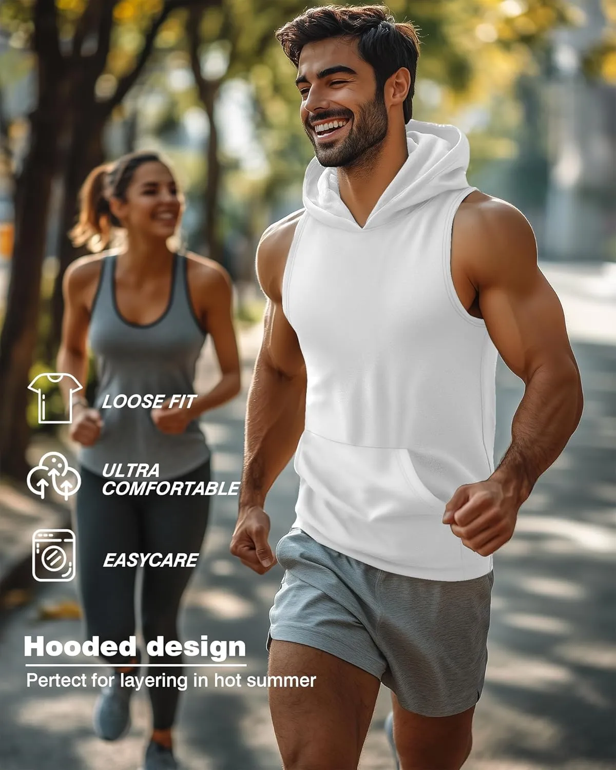 3 Pack Men's Big & Tall Workout Hooded Tank Tops, Cotton Sleeveless Gym Hoodies Bodybuilding Muscle Cut Off Shirts