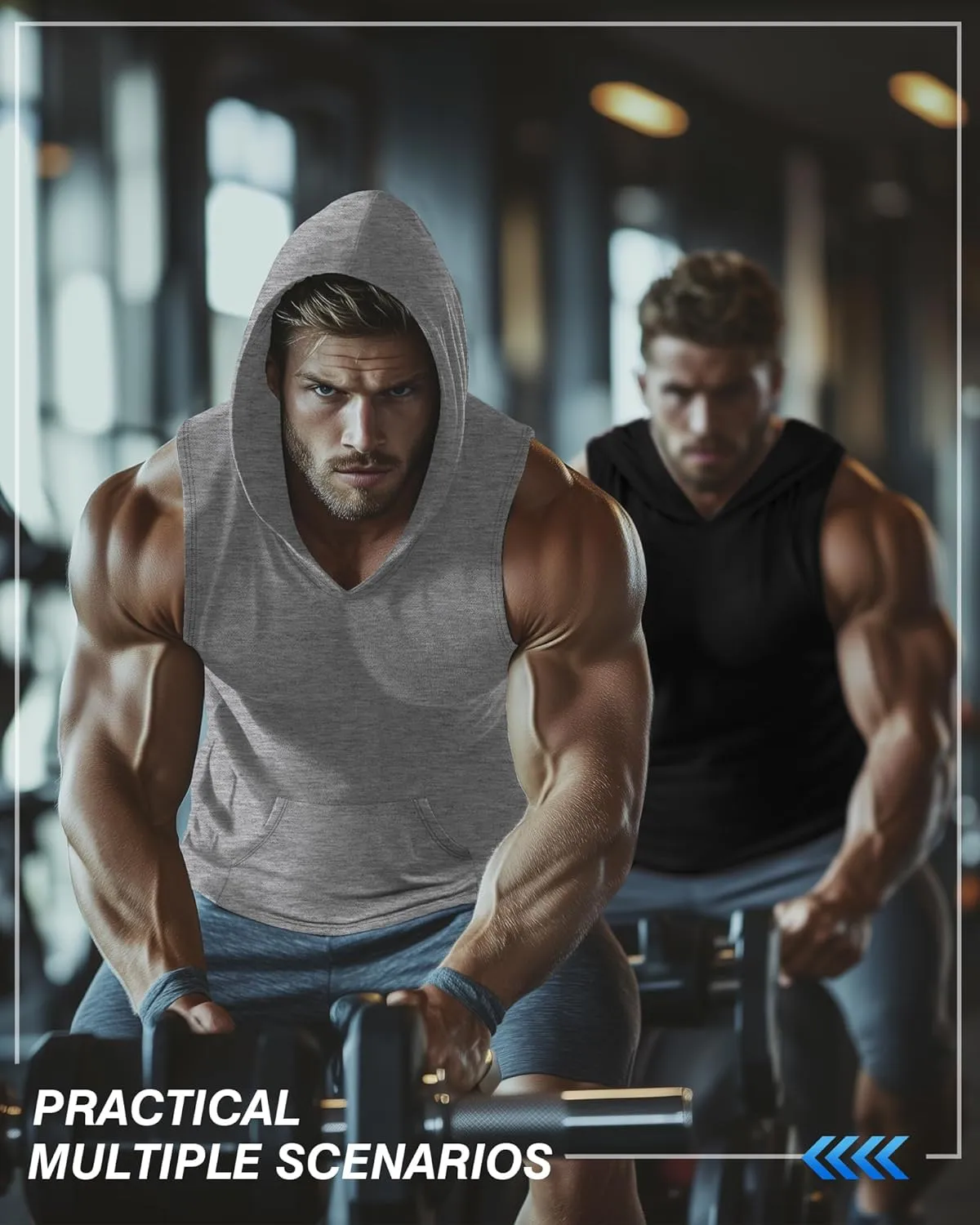 3 Pack Men's Big & Tall Workout Hooded Tank Tops, Cotton Sleeveless Gym Hoodies Bodybuilding Muscle Cut Off Shirts