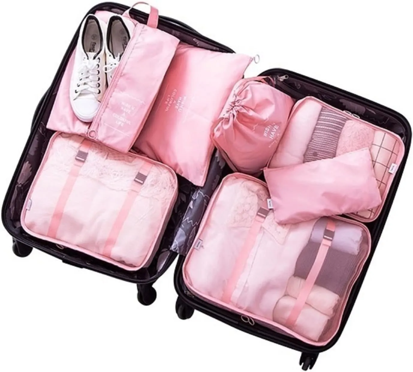 8Pcs Packing Cubes for Travel,Travel Cubes Set Foldable Suitcase Organizer Lightweight Luggage Storage Bags (Pink)