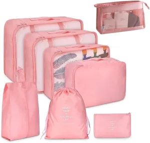 8Pcs Packing Cubes for Travel,Travel Cubes Set Foldable Suitcase Organizer Lightweight Luggage Storage Bags (Pink)