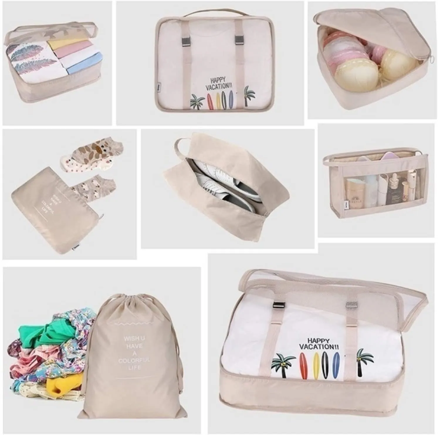 8Pcs Packing Cubes for Travel,Travel Cubes Set Foldable Suitcase Organizer Lightweight Luggage Storage Bags (Pink)