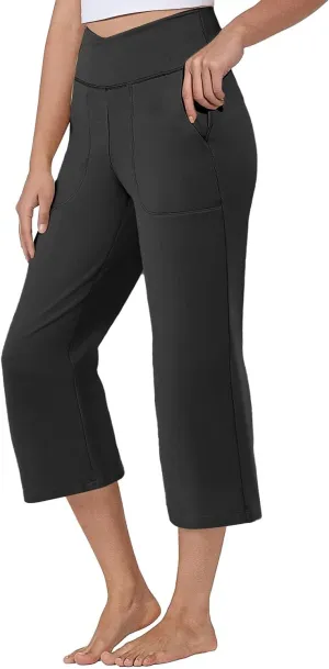 ADHOWBEW Capri Pants for Women Drawstring Flowy High Waist Wide Leg Dressy Trendy Summer Cotton Comfy Slacks with Pockets