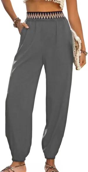 ADHOWBEW Capri Pants for Women Wide Leg Cotton Lounge Dressy Trendy Flowy Casual Drawstring Comfy Bottoms with Pockets