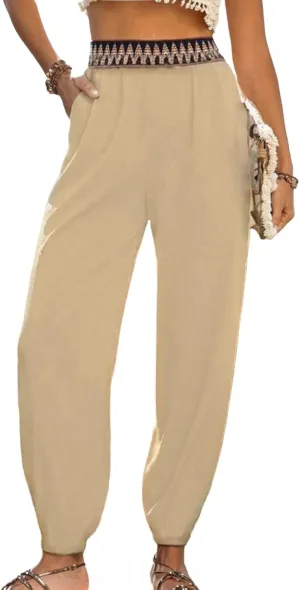ADHOWBEW Capri Pants for Women Wide Leg Cotton Lounge Dressy Trendy Flowy Casual Drawstring Comfy Bottoms with Pockets