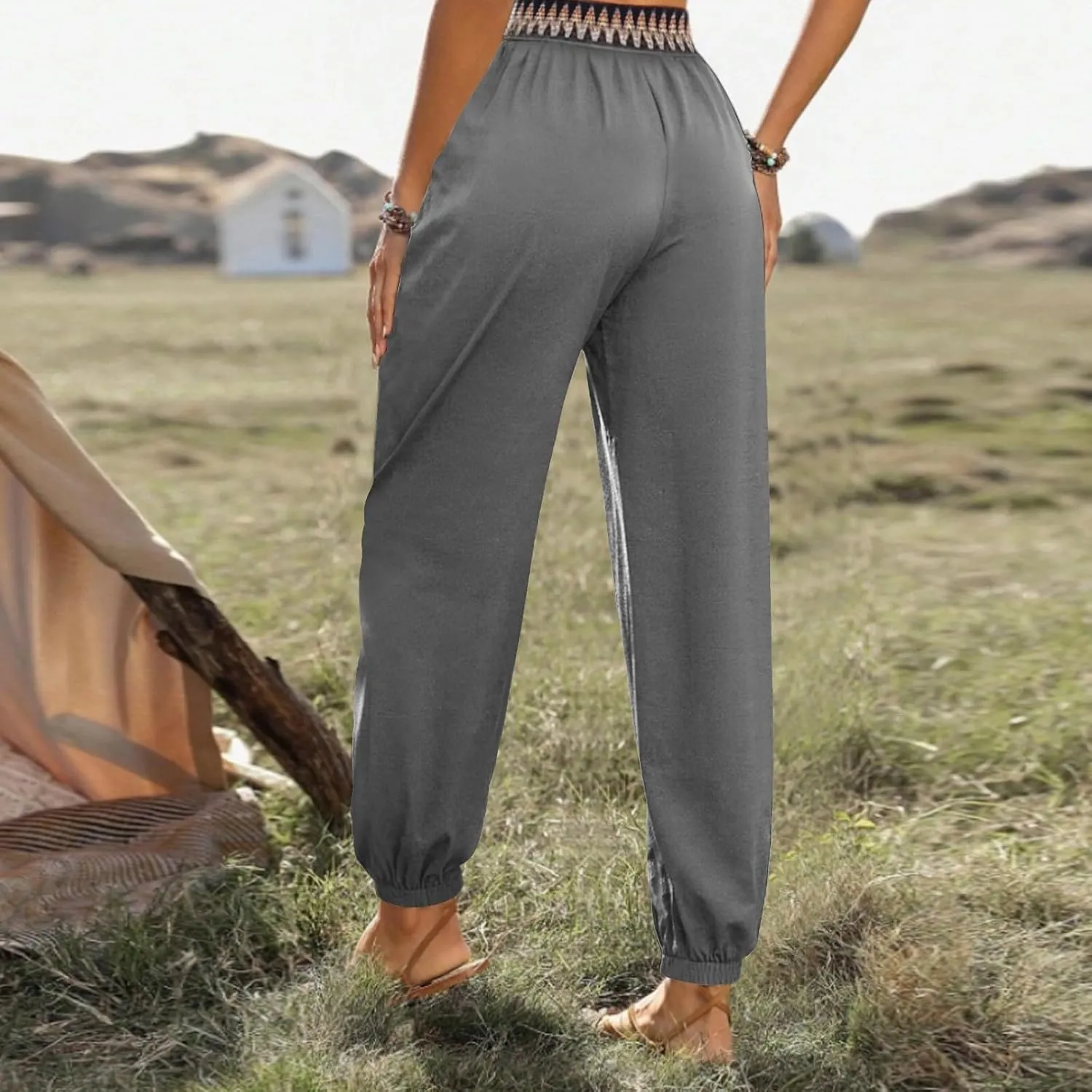 ADHOWBEW Capri Pants for Women Wide Leg Cotton Lounge Dressy Trendy Flowy Casual Drawstring Comfy Bottoms with Pockets
