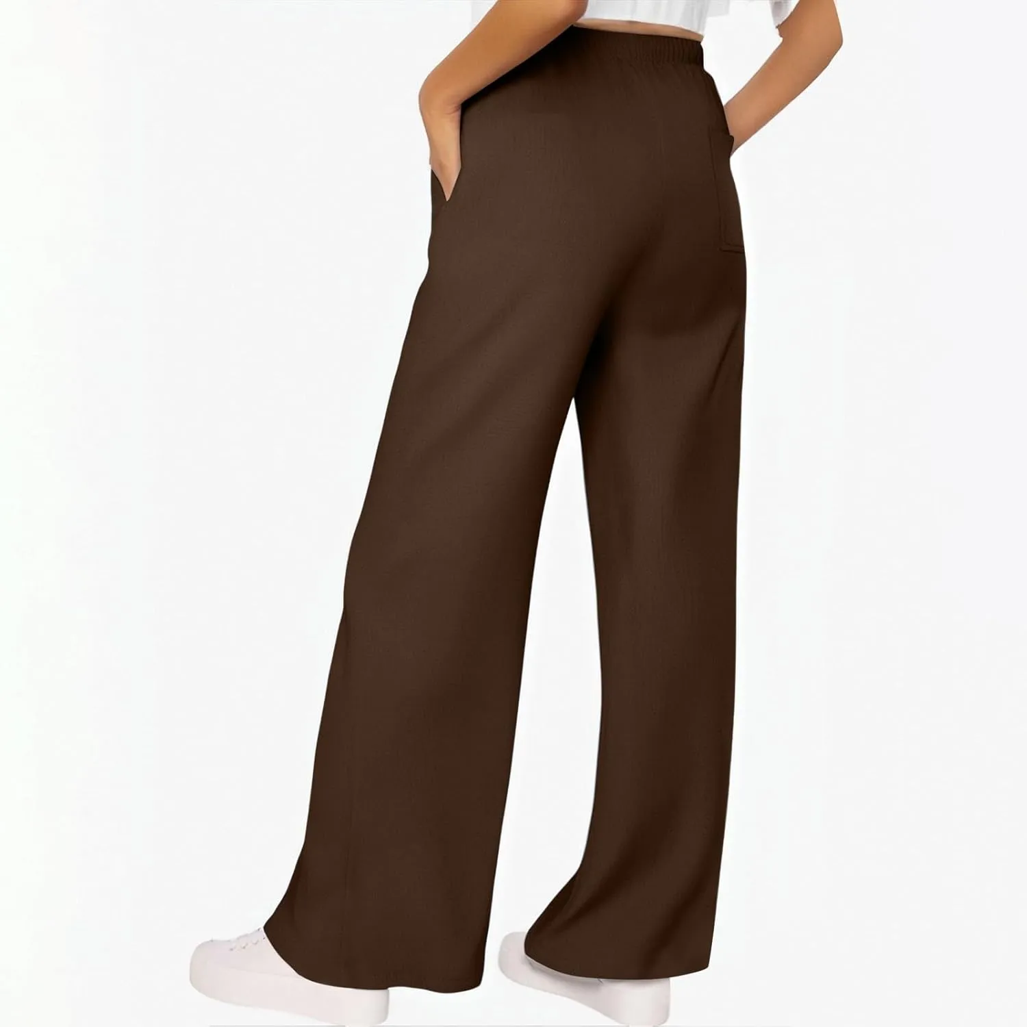 ADHOWBEW Lightweight Capri Pants for Women Casual Cotton Summer Dressy High Waist Drawstring Flowy Slacks with Pockets