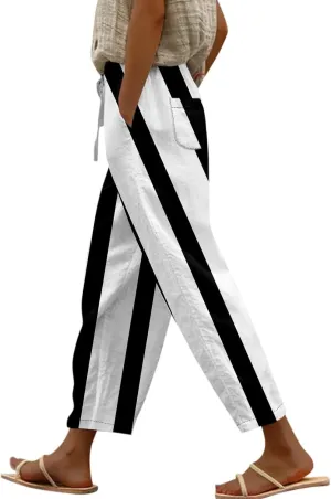 ADHOWBEW Plus Size Capri Pants for Women Dressy Flowy High Waist Casual Cotton Lounge Trendy Summer Bottoms with Pockets