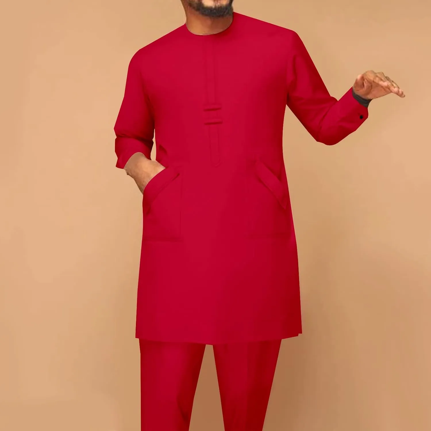 African Men Traditional Clothing Set Full Sleeve Dashiki Long Shirts and Pants 2 Piece Set African Suits