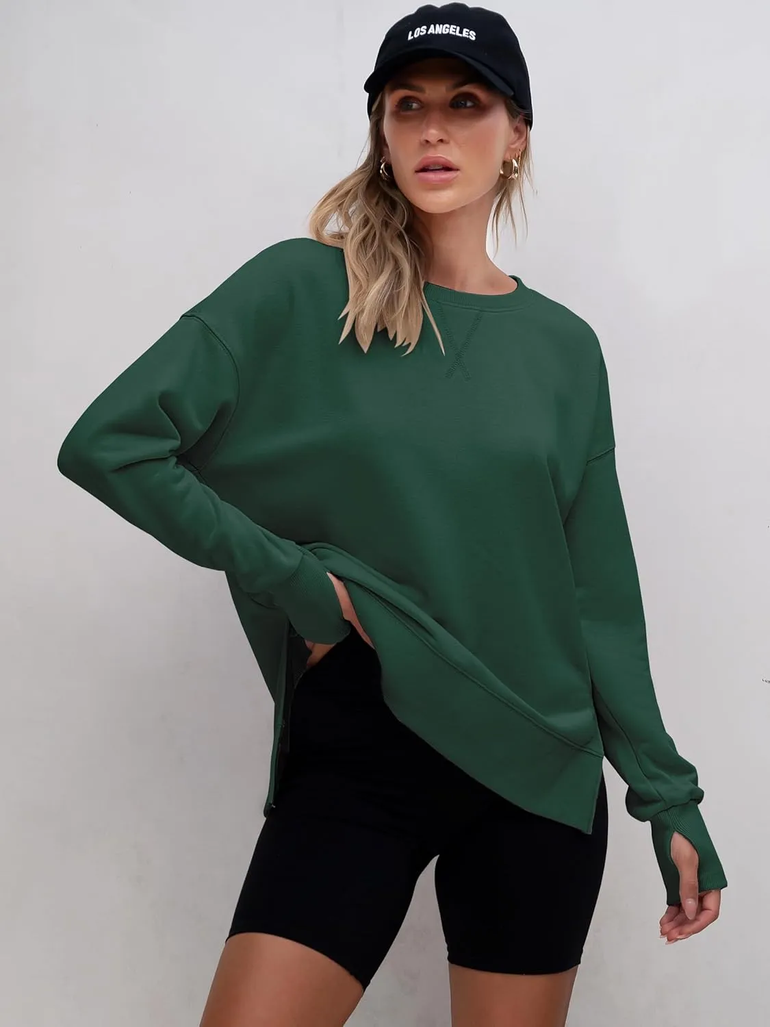 ANRABESS Sweatshirts for women 2025 Fall Fashion Long Sleeve Shirts Crewneck Lightweight Side Split Casual Pullover Top