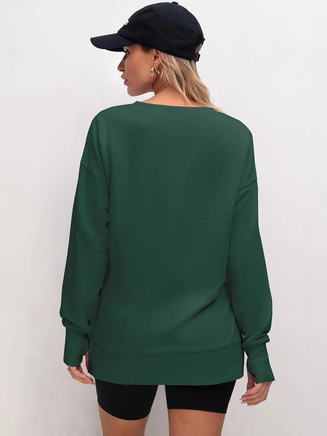 ANRABESS Sweatshirts for women 2025 Fall Fashion Long Sleeve Shirts Crewneck Lightweight Side Split Casual Pullover Top