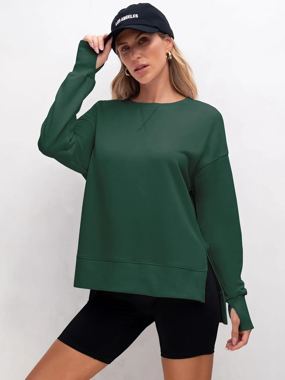 ANRABESS Sweatshirts for women 2025 Fall Fashion Long Sleeve Shirts Crewneck Lightweight Side Split Casual Pullover Top