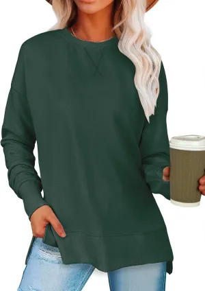 ANRABESS Sweatshirts for women 2025 Fall Fashion Long Sleeve Shirts Crewneck Lightweight Side Split Casual Pullover Top