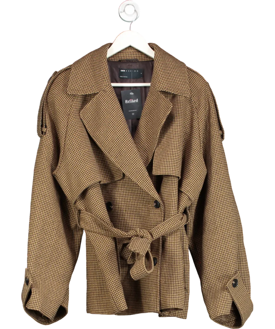 ASOS Design Brown Belted Houndstooth Short  Jacket UK M