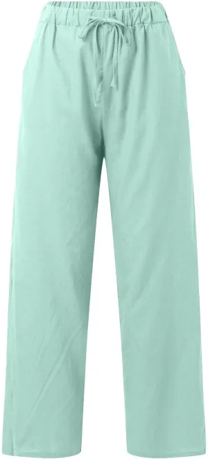 Baggy Linen Pants for Women Summer Boho High Waisted Palazzo Pants Loose Comfy Straight Leg Trousers with Pockets