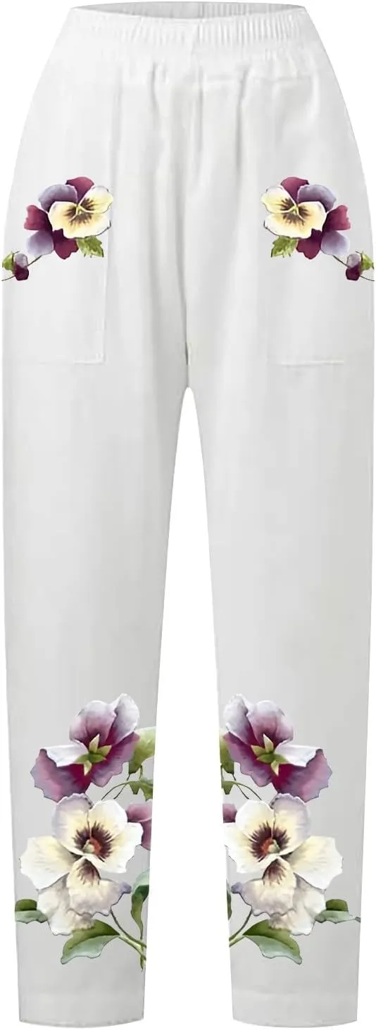Baggy Linen Pants Women Pockets Spring Cotton Pants Women Summer Womens Palazzo Pants Plus Size