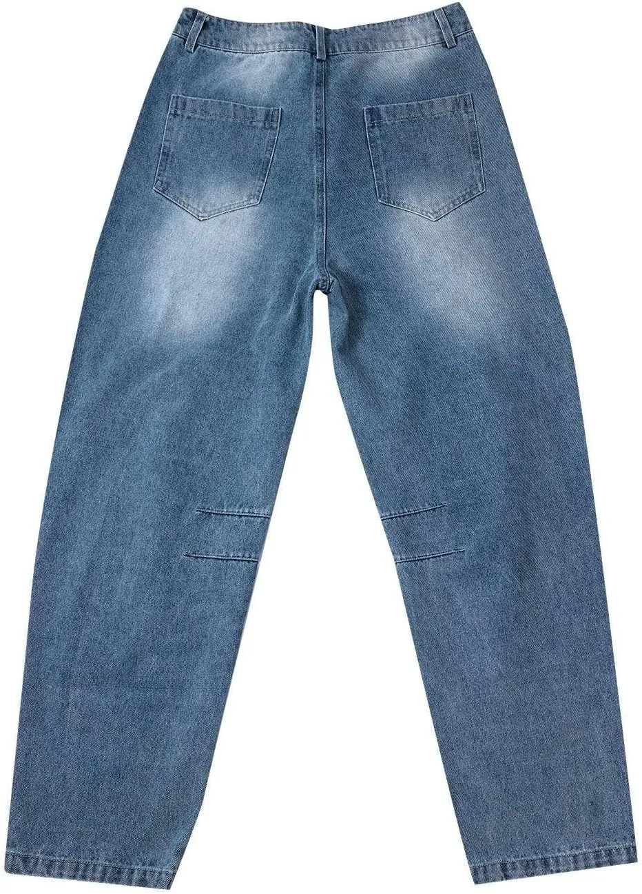 Barrel Jeans Women Petite Length Ankle Wide Leg Pants Y2K Baggy Casual Vintage Boyfriend Mid Rise Harem Denim Pants