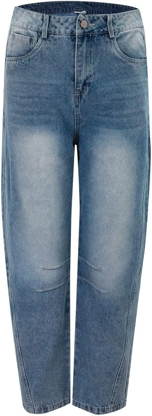 Barrel Jeans Women Petite Length Ankle Wide Leg Pants Y2K Baggy Casual Vintage Boyfriend Mid Rise Harem Denim Pants