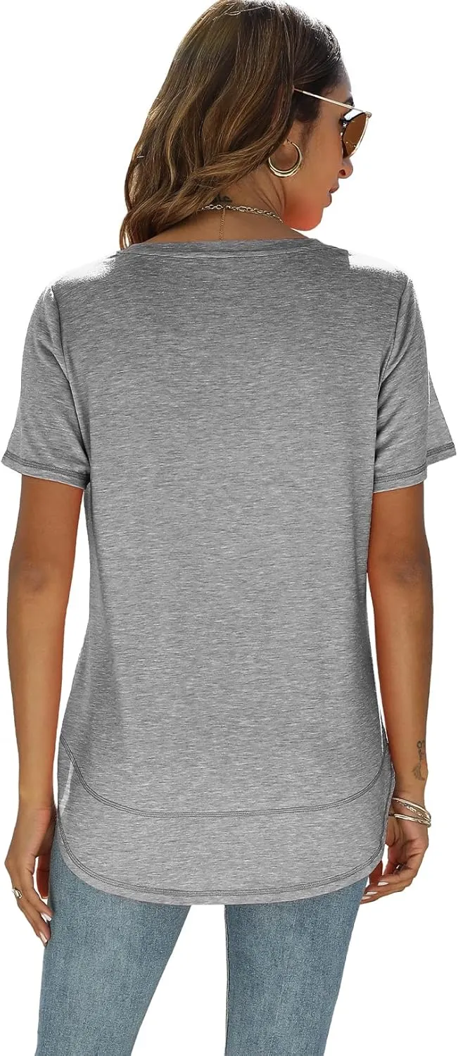 Beimuc Summer Tops for Women Short Sleeve Crewneck Tshirts Side Split Loose Fit Tunic Shirts