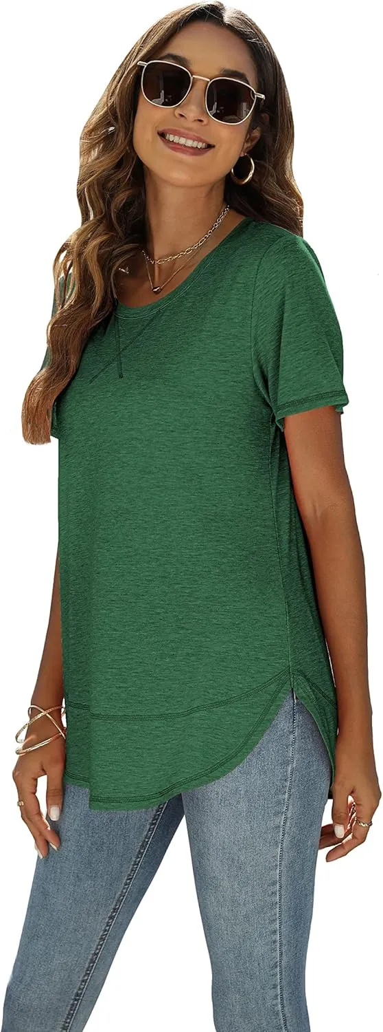Beimuc Summer Tops for Women Short Sleeve Crewneck Tshirts Side Split Loose Fit Tunic Shirts