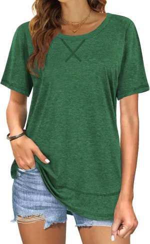 Beimuc Summer Tops for Women Short Sleeve Crewneck Tshirts Side Split Loose Fit Tunic Shirts