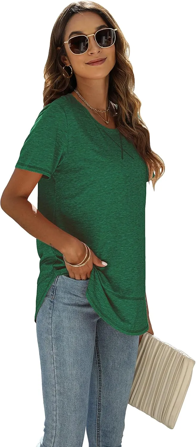 Beimuc Summer Tops for Women Short Sleeve Crewneck Tshirts Side Split Loose Fit Tunic Shirts
