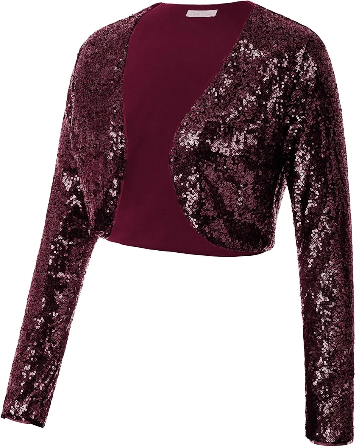 Belle Poque Women's Sequin Jacket Open Front Long Sleeve Sparkly Blazer Bolero Shrugs for Dresses S-XXL