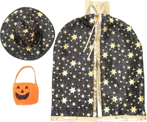 BESPORTBLE 3 Sets Kids Halloween Costumes Witch Cloak Witch Cape with Hat Children Cosplay Party Accessories for 3-12 Years Kid