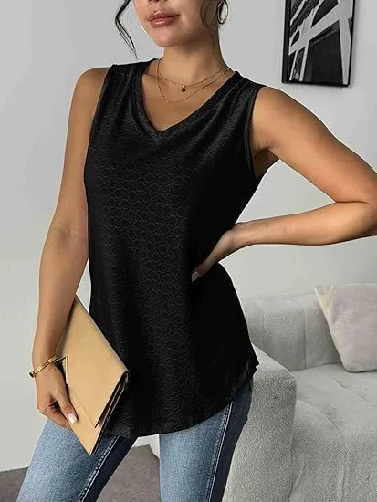 Beyove Women Eyelet Tops Sleeveless Shirts V Neck Cute Summer Top Loose Fit Camisole S-XXL