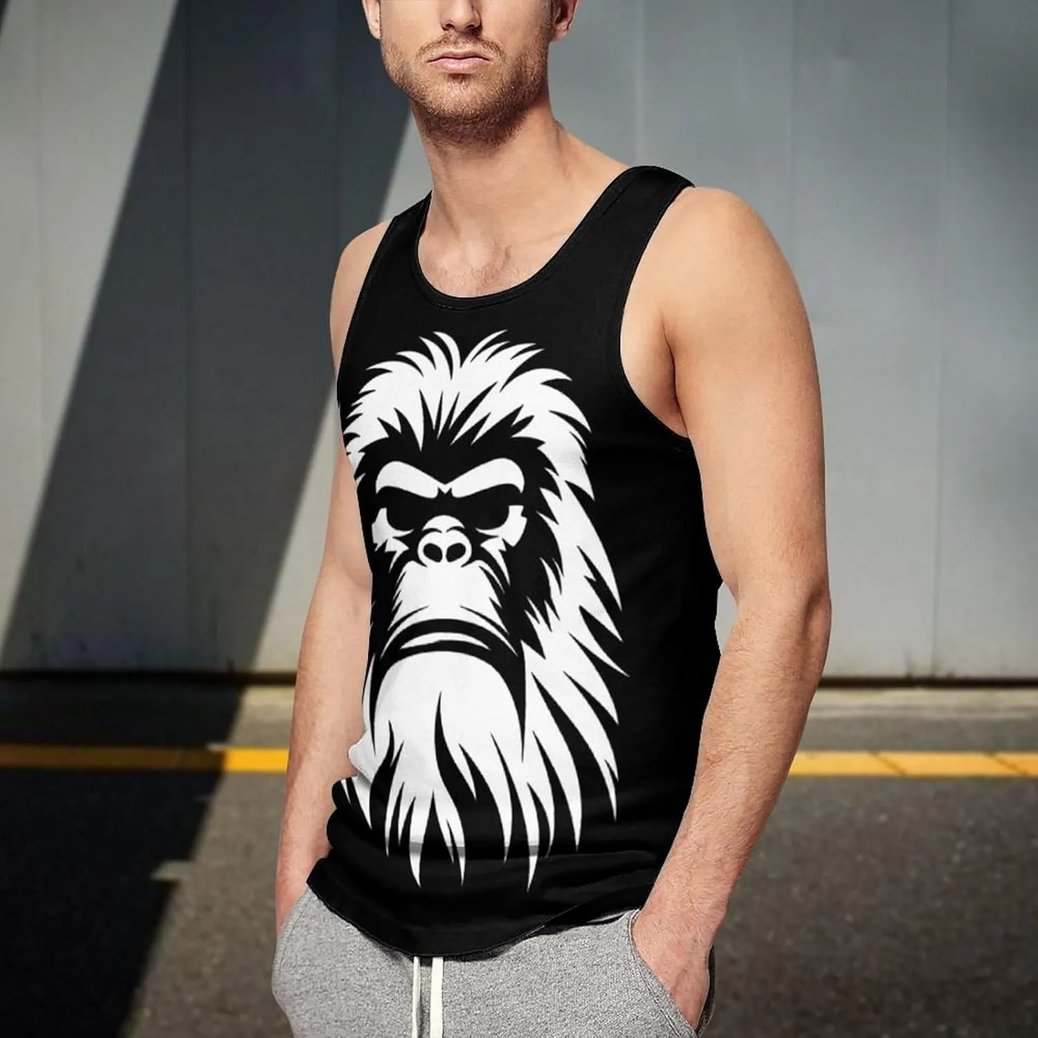 Bigfoot Sasquatch Face Men's Tank Top Sleeveless T-Shirt Pullover Vest Shirts Gym Workout Beach Funny