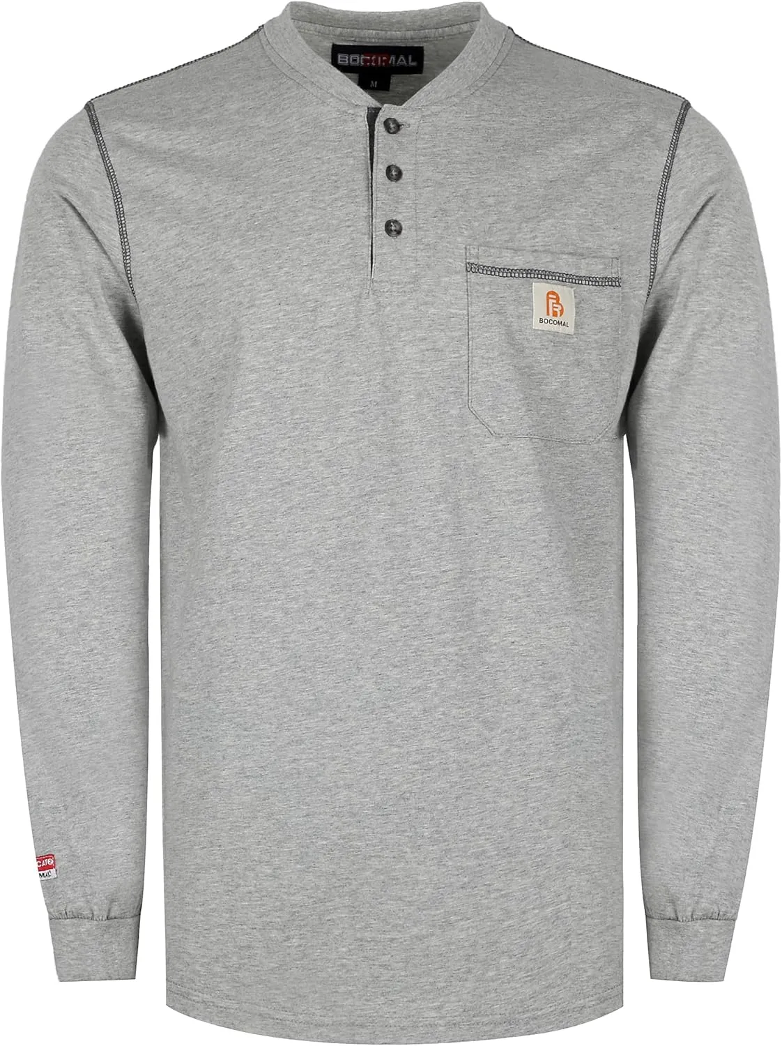 BOCOMAL FR Shirts for Men 5.5oz Lightweight Long Sleeve Work Henley Fire Resistant Shirt CAT2