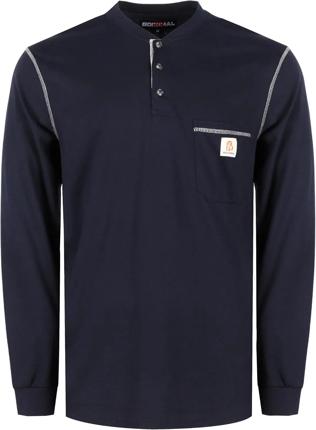 BOCOMAL FR Shirts for Men 5.5oz Lightweight Long Sleeve Work Henley Fire Resistant Shirt CAT2