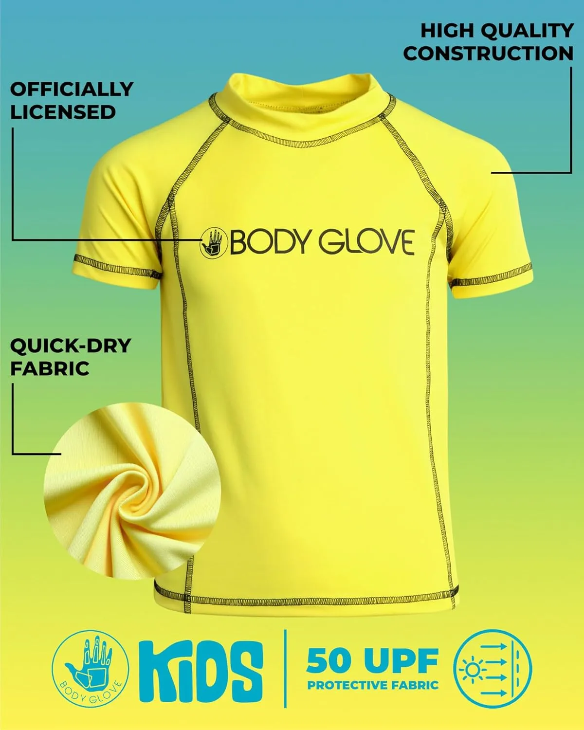 Body Glove Boys Swim Shirt - UPF 50  Quick Dry Sun Protection Short Sleeve Rash Guard for Boys Kids Swimwear (Sizes: 5-14)