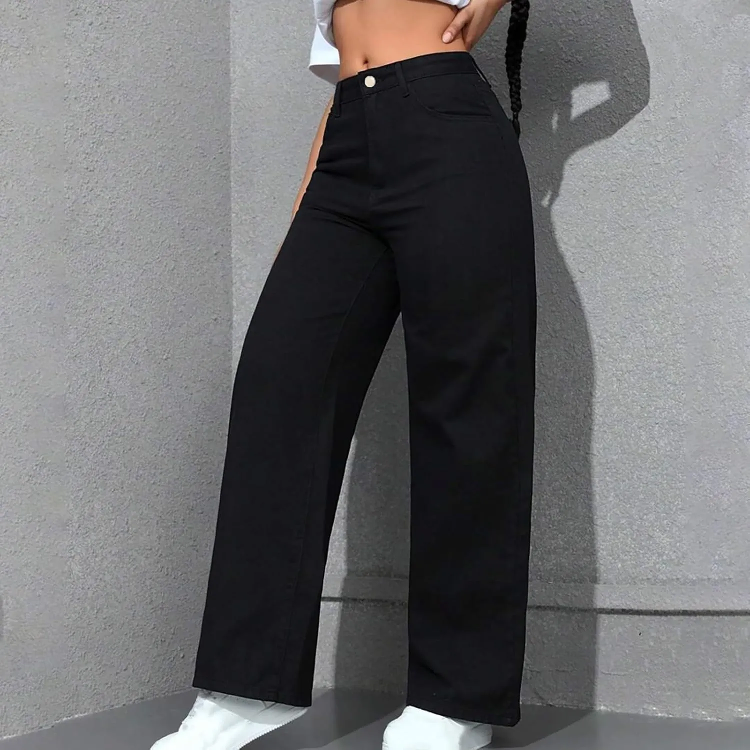 Borniu Straight Leg Jeans for Women High Waisted Denim Casual Baggy Pants Y2K Cowboy Loose Stretchy Long Wide Leg Jeans