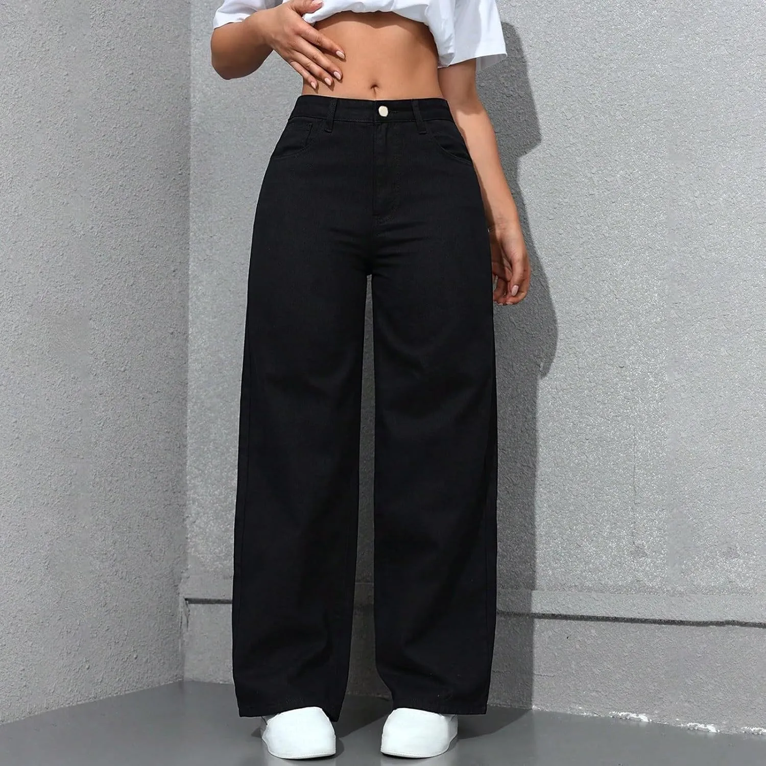 Borniu Straight Leg Jeans for Women High Waisted Denim Casual Baggy Pants Y2K Cowboy Loose Stretchy Long Wide Leg Jeans