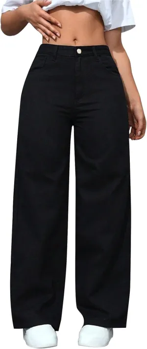 Borniu Straight Leg Jeans for Women High Waisted Denim Casual Baggy Pants Y2K Cowboy Loose Stretchy Long Wide Leg Jeans
