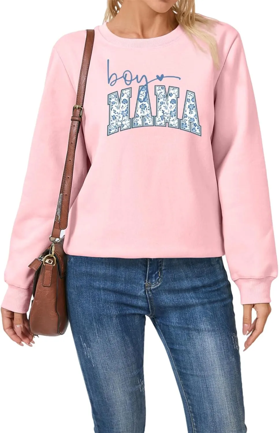 Boy Mama Women Crewneck Fleece Sweatshirt Cute Flower Graphic Mom Long Sleeve Shirt Fashion Mommy Fall Pullover Tops