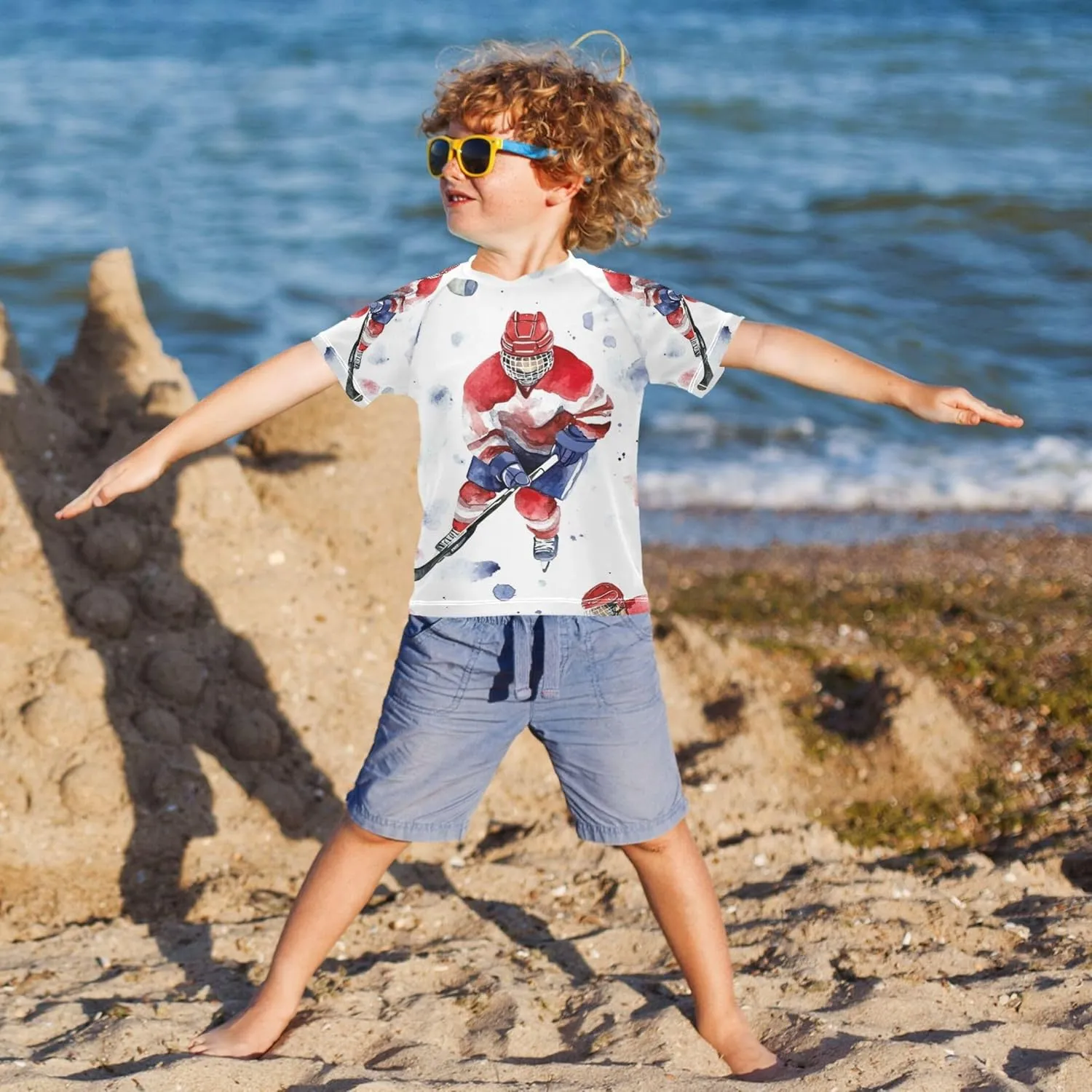 Boys Rash Guard Swim Shirts Quick Dry Short Sleeve UPF 50  Girls Rashguard Swimsuit