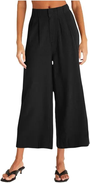 Business Casual Palazzo Pants for Women Wed Leg Linen Capri Pant Spring Summer Lounge Trouser Flowy Beach Pants Slacks