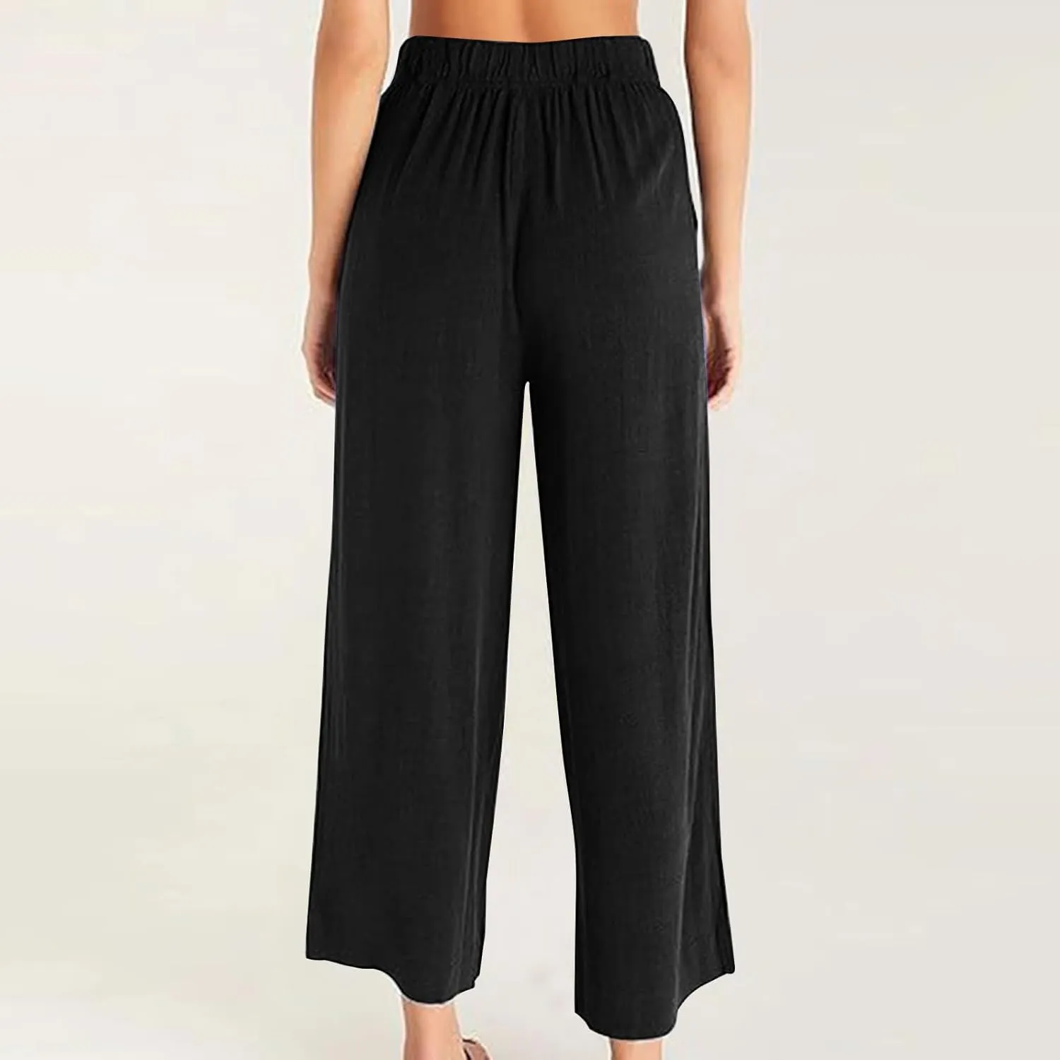 Business Casual Palazzo Pants for Women Wed Leg Linen Capri Pant Spring Summer Lounge Trouser Flowy Beach Pants Slacks