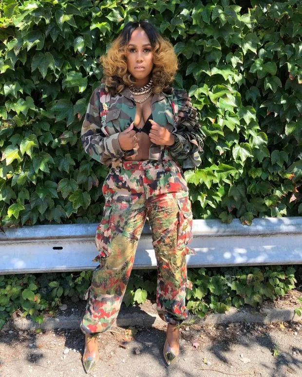 Camouflage Cascading Ruffles Flare Sleeve Button Up Jacket