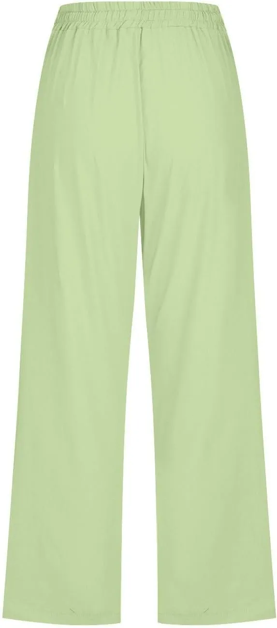 Capris Pants for Women Cotton Linen Casual Summer 2025 Straight Wide Leg Loose Drawstring Elastic Waist Cropped Trouser S-5X