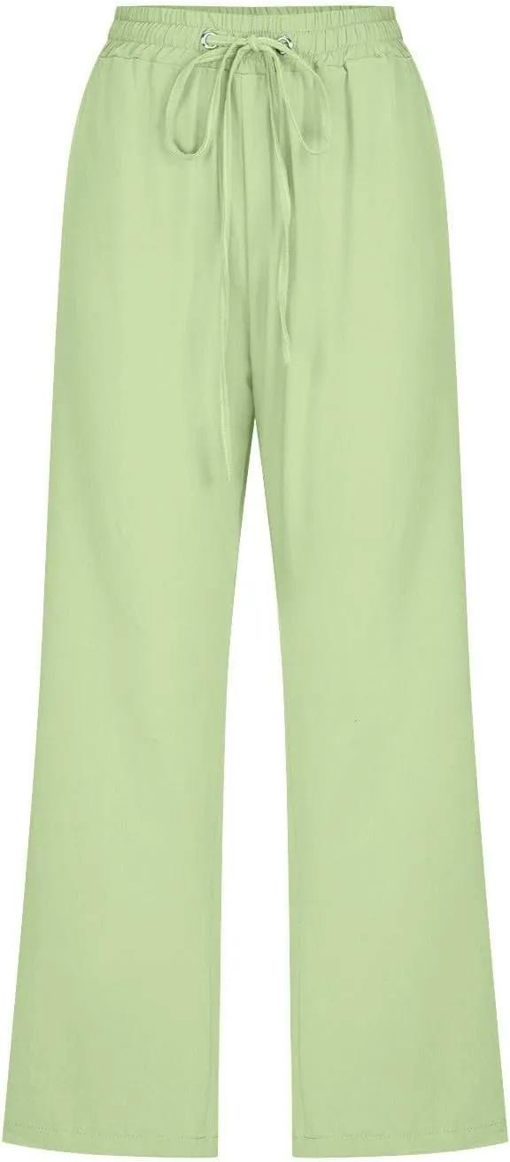 Capris Pants for Women Cotton Linen Casual Summer 2025 Straight Wide Leg Loose Drawstring Elastic Waist Cropped Trouser S-5X