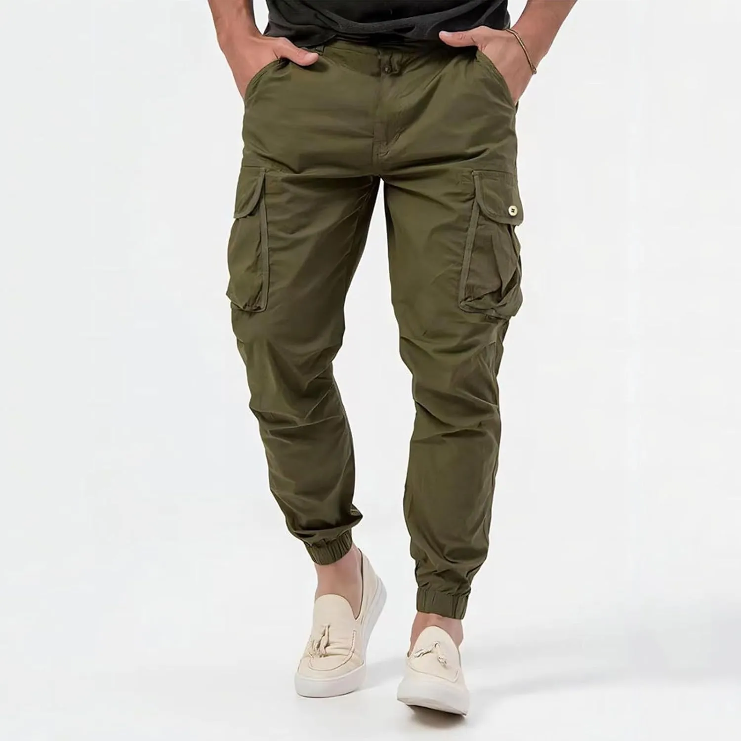 Cargo Pants for Men High Street Leisure Loose Sports Running Solid Color Lace Up Cargo Pants Sweater Men's Jogger