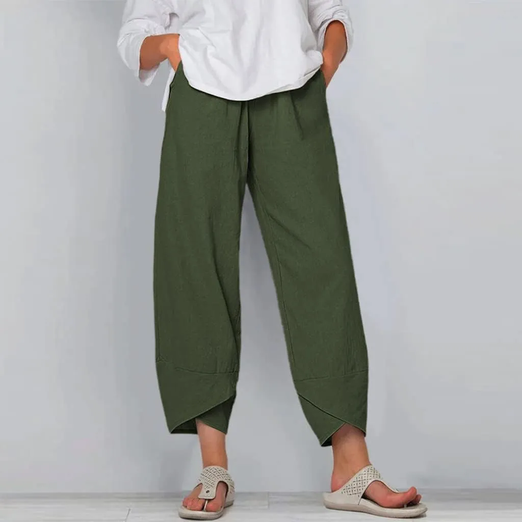 Ceboyel Women Bohemian Linen Harem Pants High Waist Flowy Vintage Trousers Boho Baggy Pants Summer Casual Outfits 2023