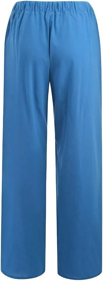 Ceboyel Women's Boho Wide Leg Pants Drawstring Straight Casual Trousers Cotton Linen Palazzo Pants Summer Beach Outfits 2023